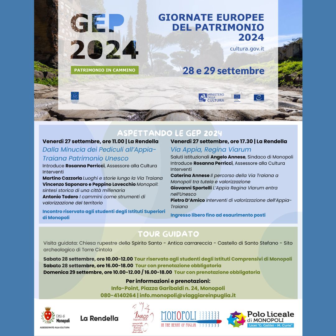 Giornate del Patrimonio il 28 e il 29 settembre 2024