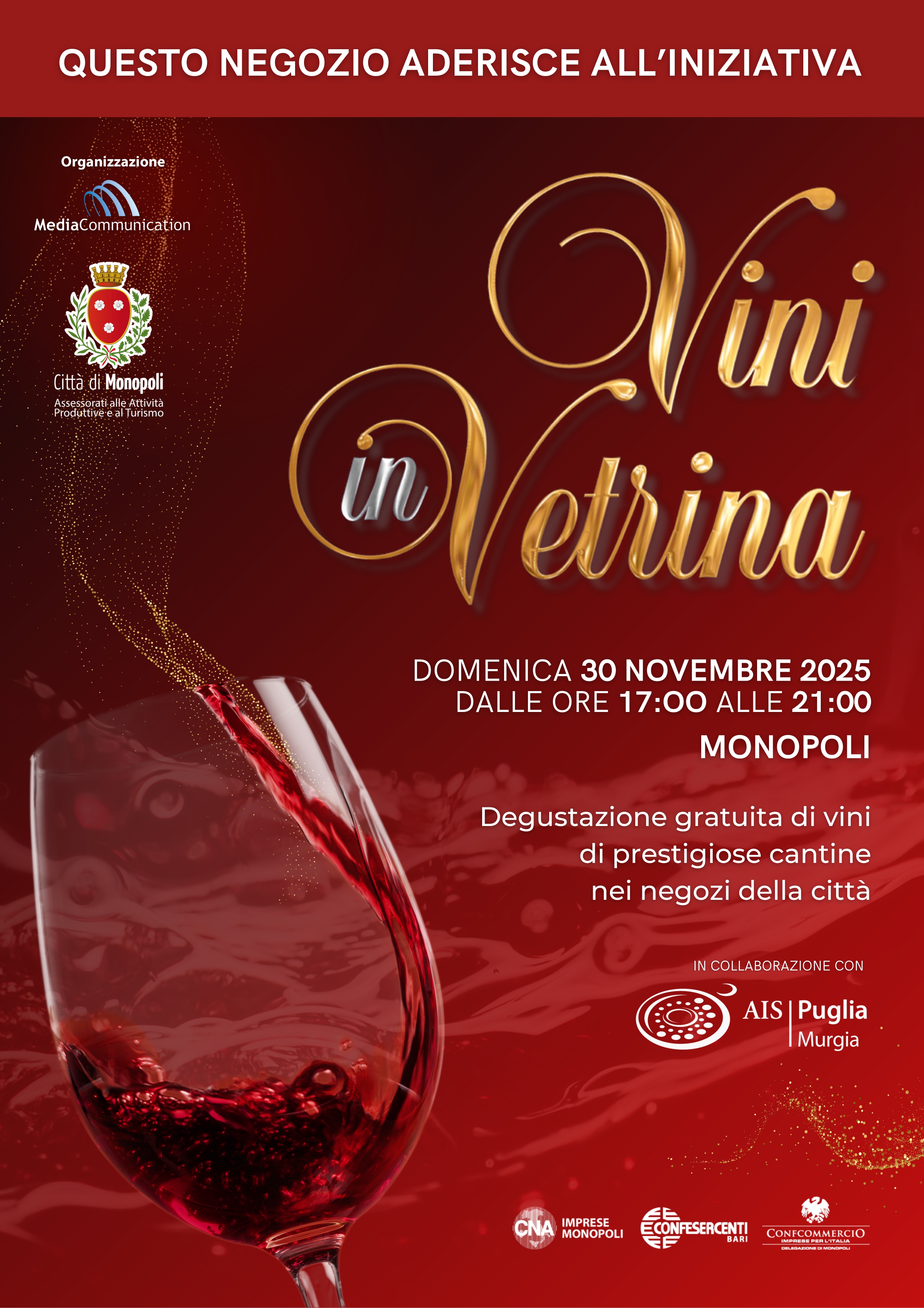 Domenica 30 novembre la settima edizione di “Vini in vetrina”